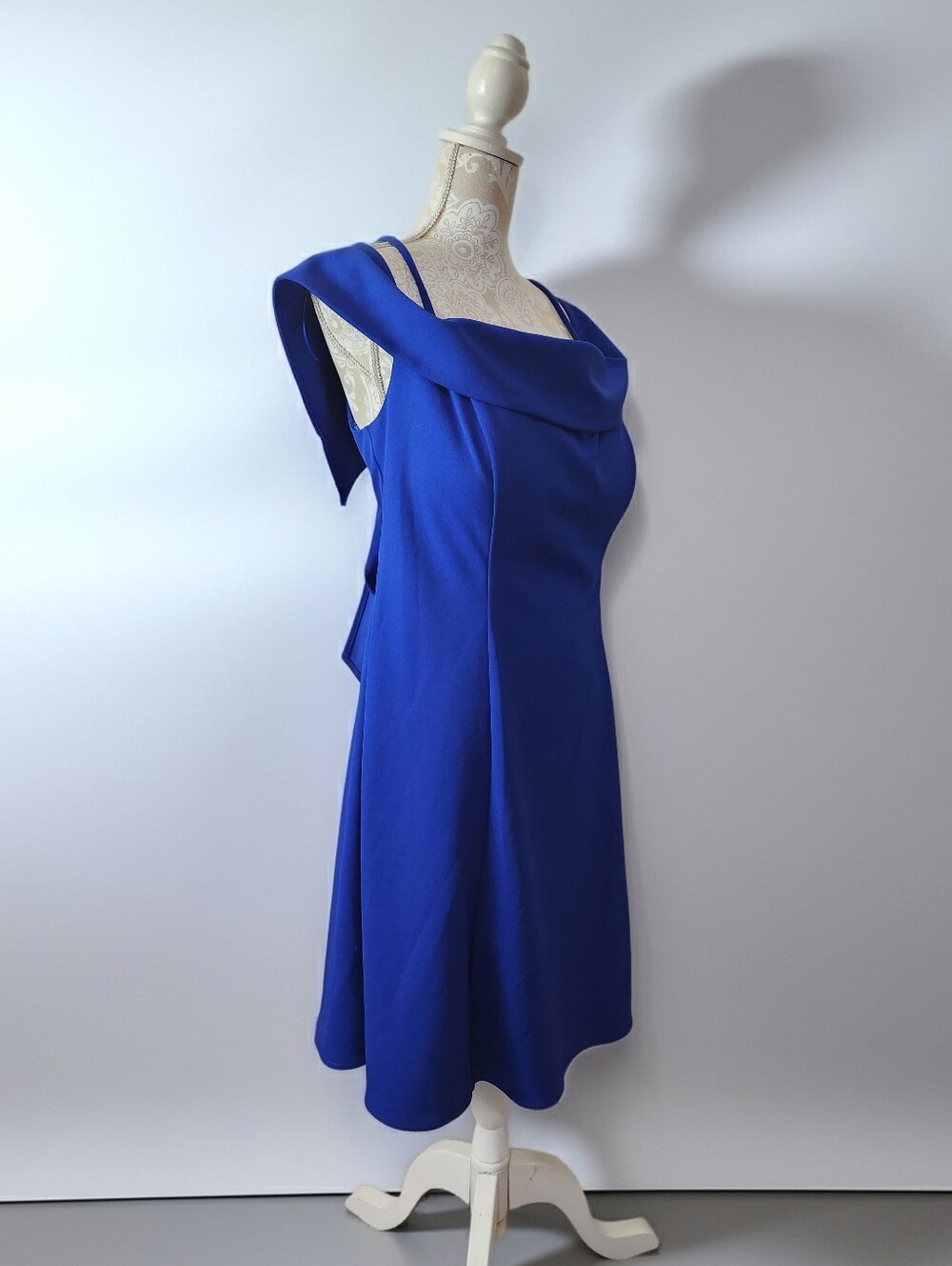MORGAN & CO  Fit + Flare Cobalt Blue Off Shoulder Tie Back Cocktail Dress 18W